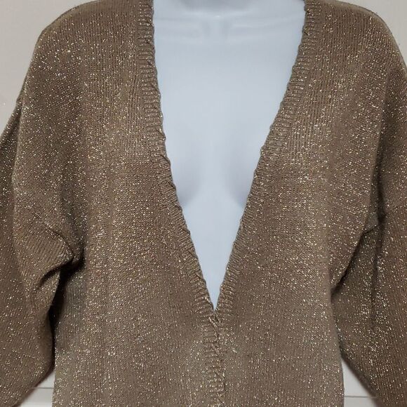 🌹Studio C Gold Shimmer Vintage Cardigan Sweater sz L - Picture 4 of 9